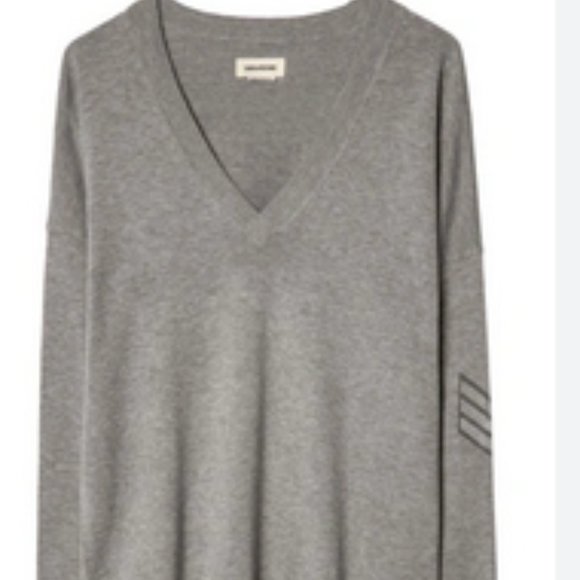 Zadig and Voltaire Happy Army Studded Elbow V Neck Sweater L - Picture 2 of 8